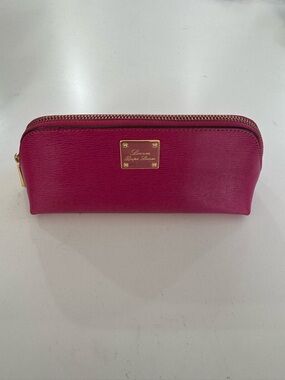 Ralph Lauren Fuchsia Leather Zip Cosmetic Case with Gold Plate